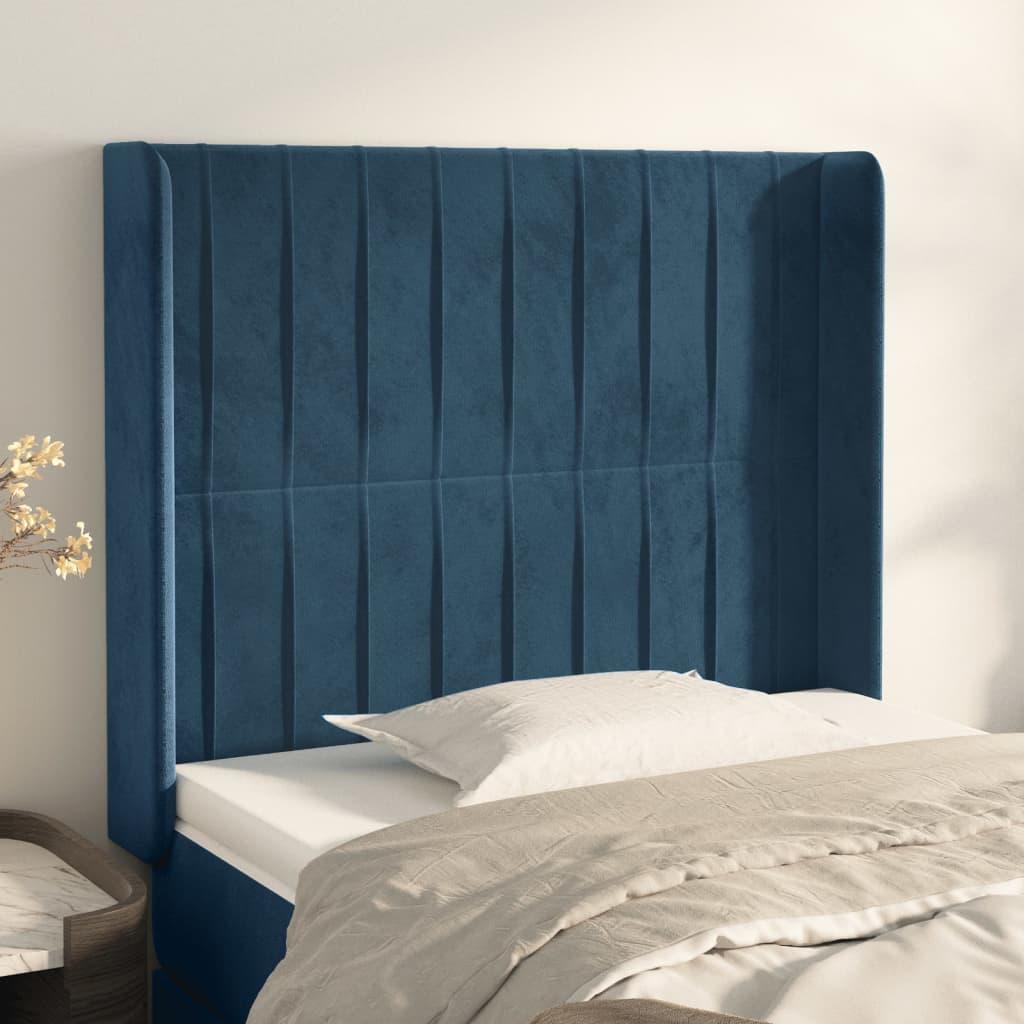 vidaXL sengegavl med kanter 83x16x118/128 cm fløjl mørkeblå