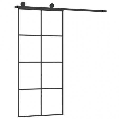 Skydedør med hardwaresæt 90 x 205 cm sikkerhedsglas aluminium - sort