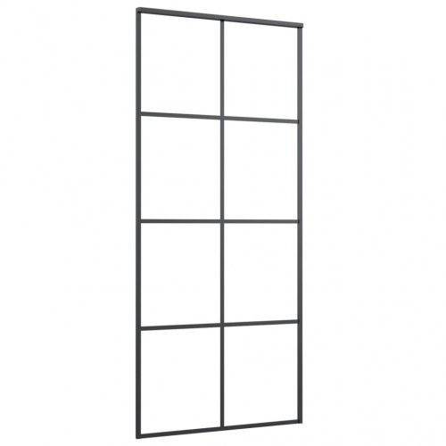 Skydedør med hardwaresæt 90 x 205 cm sikkerhedsglas aluminium - sort