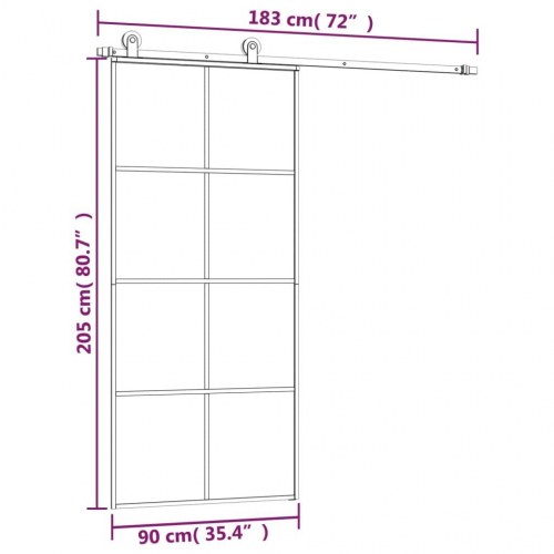 Skydedør med hardwaresæt 90 x 205 cm sikkerhedsglas aluminium - sort