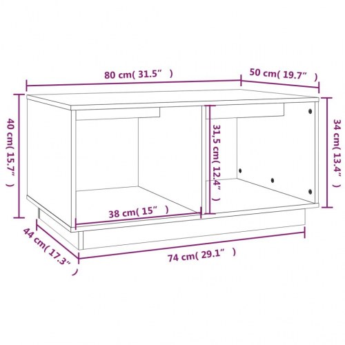 Sofabord i massivt fyrretræ - 80 × 50 × 40 cm, med opbevaring