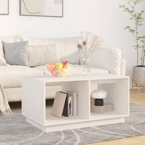 Sofabord i massivt fyr - hvid, 80 × 50 × 40 cm med opbevaring