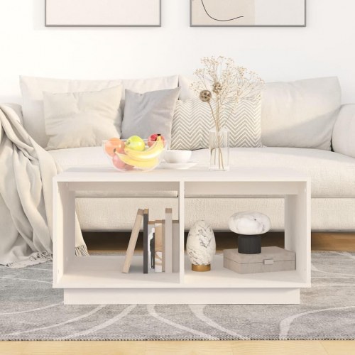 Sofabord i massivt fyr - hvid, 80 × 50 × 40 cm med opbevaring