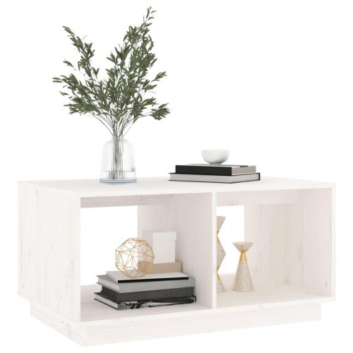 Sofabord i massivt fyr - hvid, 80 × 50 × 40 cm med opbevaring