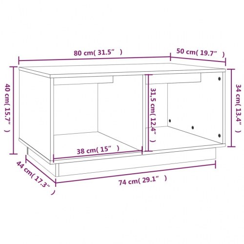 Sofabord i massivt fyr - hvid, 80 × 50 × 40 cm med opbevaring