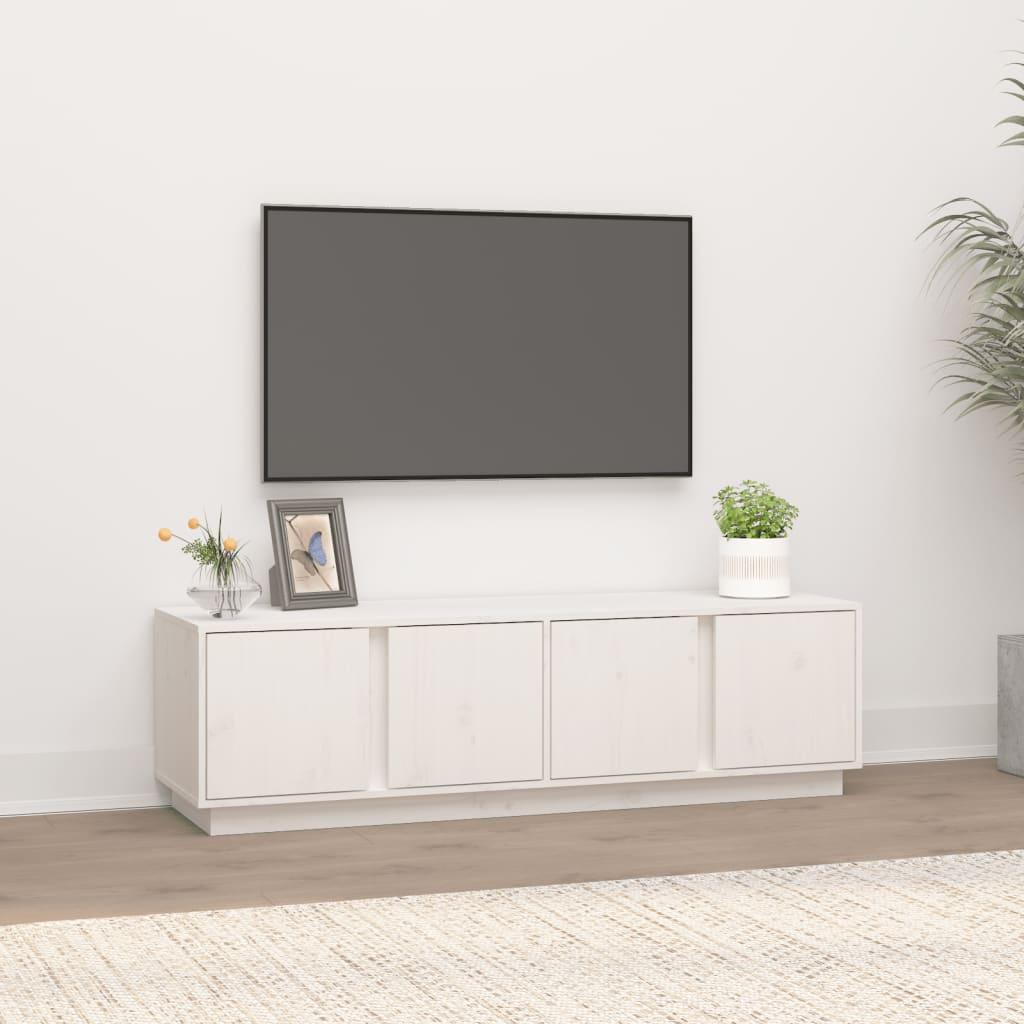Tv Bord 140x40x40 Cm Massivt Fyrretræ Hvid