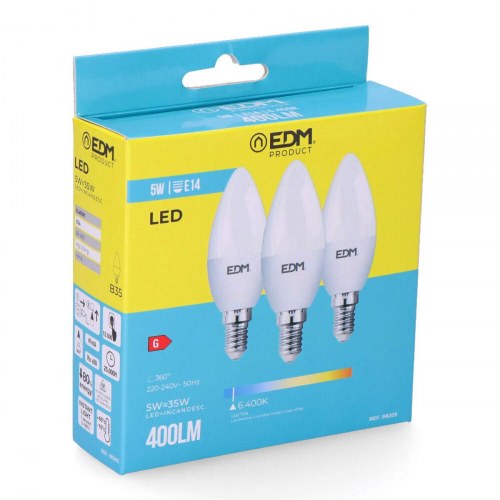 EDM Product LED pærer E14 5 W - 3-pak, 400 lm, 6.400 K (Ø 3,6 × 10 cm)