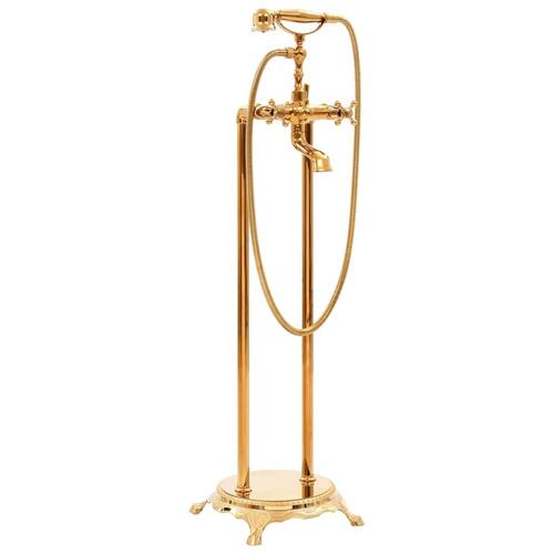 Fritstående badekar og hane 204 L 99,5 cm guldfarvet