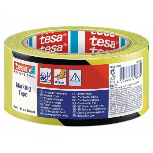 TESA selvklæbende sikkerhedstape - 50 mm x 33 m (gul/sort)
