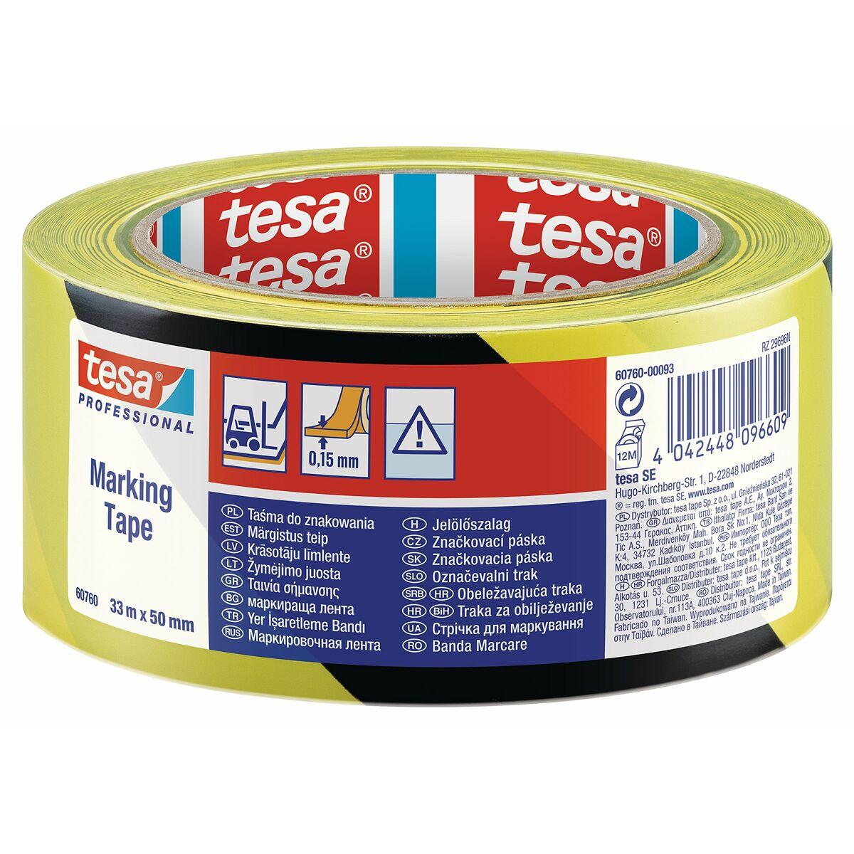 TESA selvklæbende sikkerhedstape - 50 mm x 33 m (gul/sort)