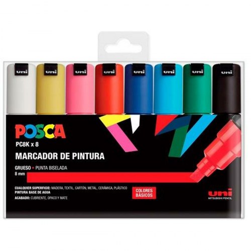 POSCA PC-8K tuschsæt - 8 farver, 8 mm skrå spids