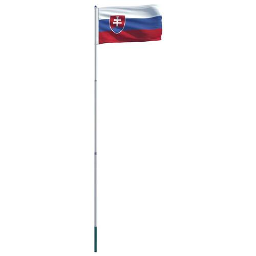 Slovakiets flag og flagstang 6 m aluminium