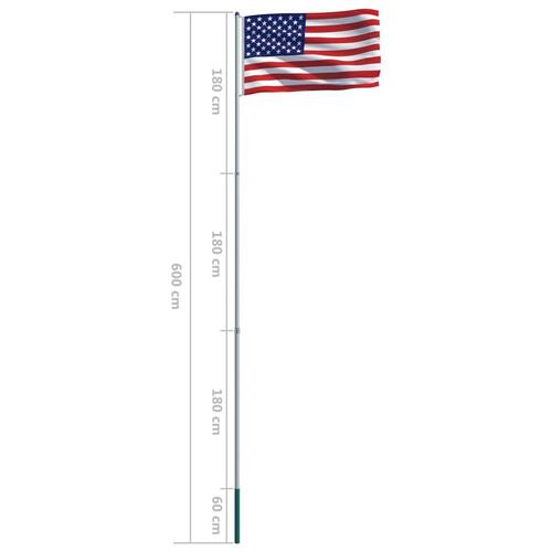 Det amerikanske flag og flagstang 6 m aluminium