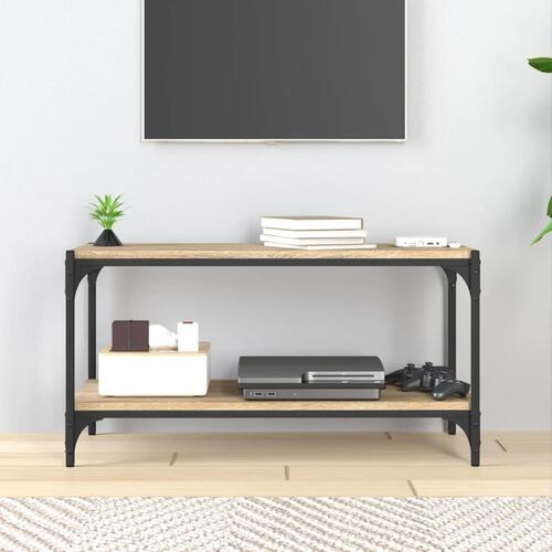 Tv-bord 80x33x41 cm konstrueret træ og stål sonoma-eg
