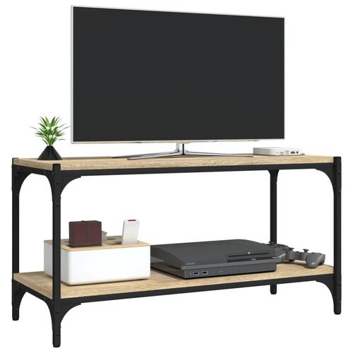 Tv-bord 80x33x41 cm konstrueret træ og stål sonoma-eg