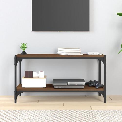 Tv-bord 80x33x41 cm konstrueret træ og stål brun egetræsfarve