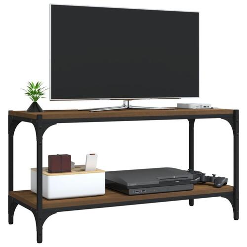 Tv-bord 80x33x41 cm konstrueret træ og stål brun egetræsfarve