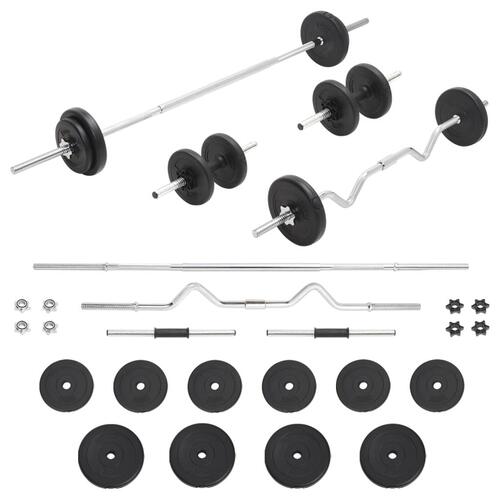 Vægtstang og håndvægt med skiver 90 kg