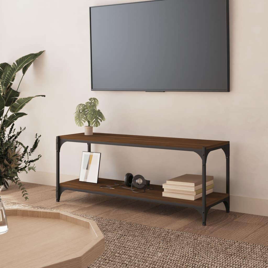 Tv-bord 100x33x41 cm konstrueret træ og stål brun egetræsfarve