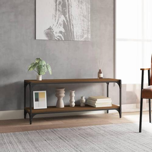 Tv-bord 100x33x41 cm konstrueret træ og stål brun egetræsfarve