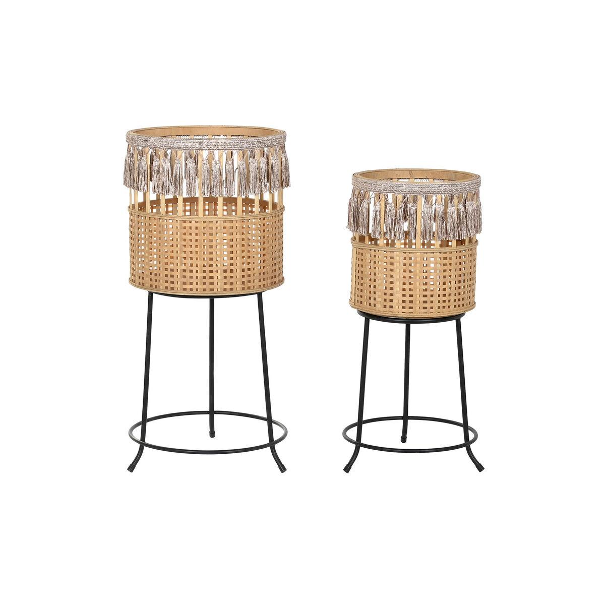 Sæt urtepotter på stativ - bambus/metal, natur/sort, H 68 cm (2 stk.)