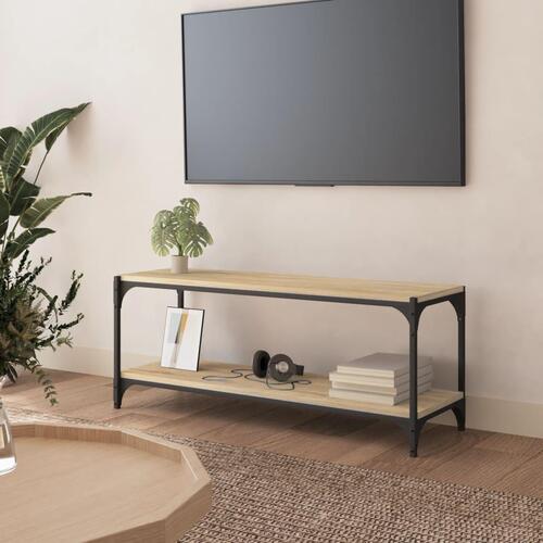 Tv-bord 100x33x41 cm konstrueret træ og stål sonoma-eg