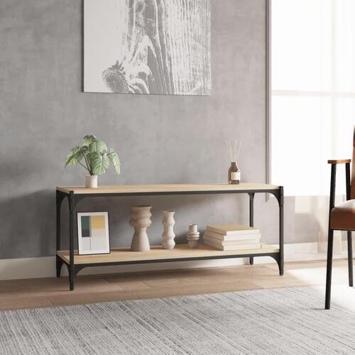 Tv-bord 100x33x41 cm konstrueret træ og stål sonoma-eg