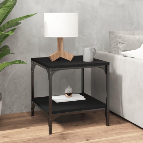 Sidebord i sort konstrueret træ med stålstel - 40 × 40 × 40 cm