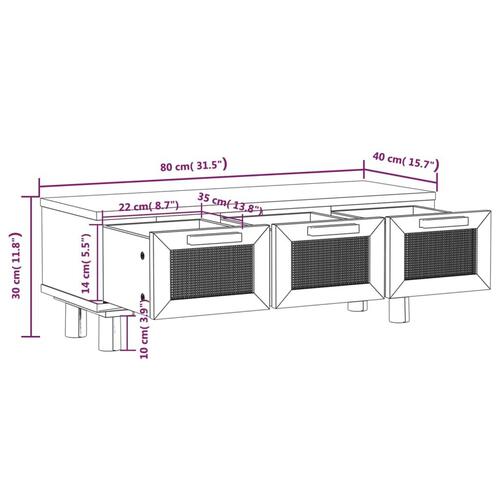 Sofabord 80x40x30 cm konstrueret træ og massivt fyrretræ brun