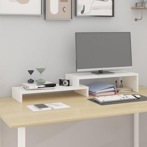 Skærmholder i massivt fyrretræ - justerbar (52-101) × 22 × 14 cm, hvid