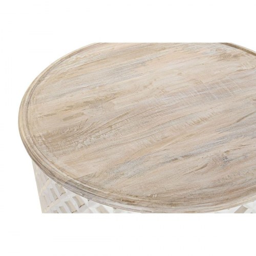 Sofabord - hvid/natur, aluminium og mangotræ, 81 × 81 × 45 cm