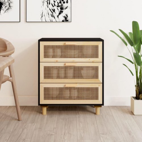 Skænk 60×30×70 cm i konstrueret træ med rattan - sort