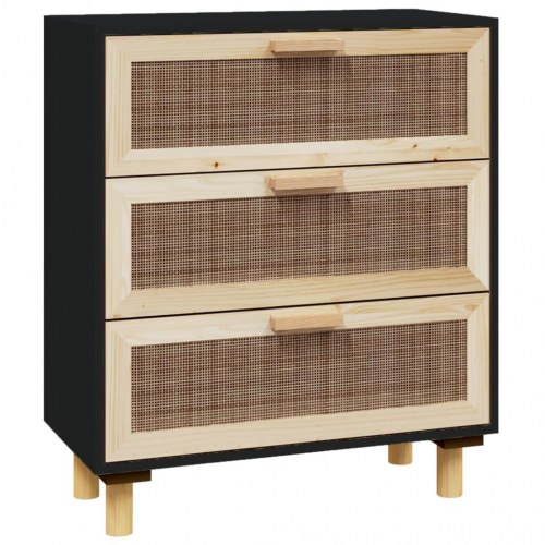 Skænk 60×30×70 cm i konstrueret træ med rattan - sort