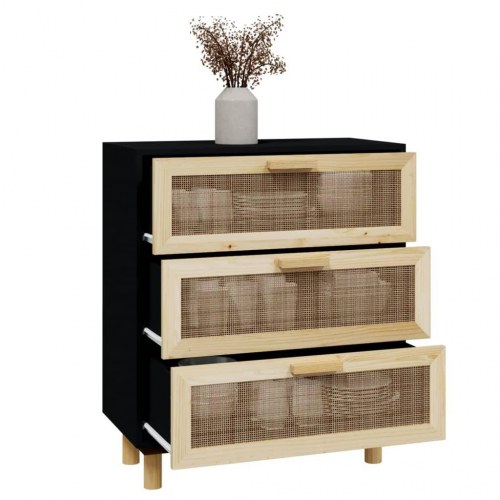 Skænk 60×30×70 cm i konstrueret træ med rattan - sort