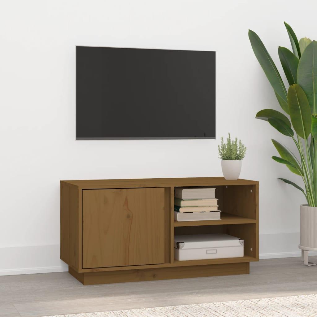 Tv-bord 80x35x40,5 cm massivt fyrretræ gyldenbrun billede