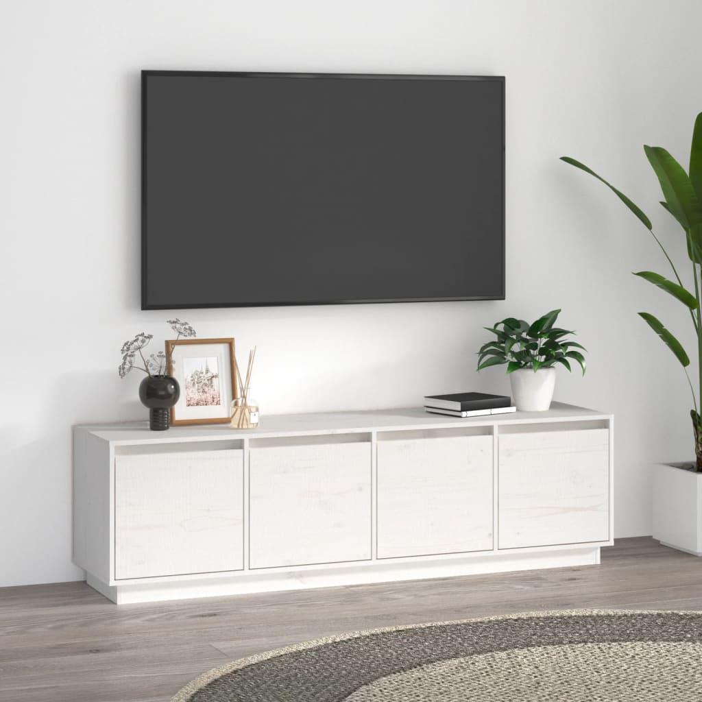 Tv Bord 156x37x45 Cm Massivt Fyrretræ Hvid