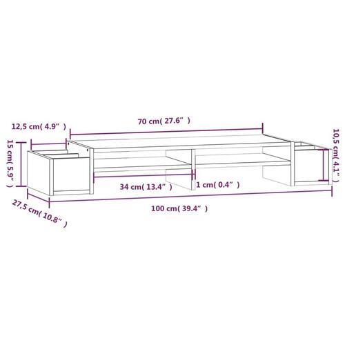 Skærmholder 100x27,5x15 cm massivt fyrretræ hvid
