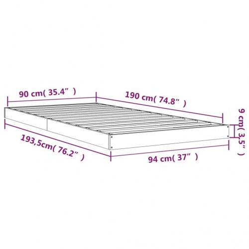 Sengeramme 90x190 cm i massivt fyrretræ - enkeltmandsseng