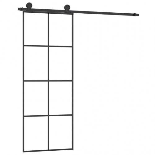 Skydedør med hardwaresæt 76 x 205 cm sikkerhedsglas aluminium - sort
