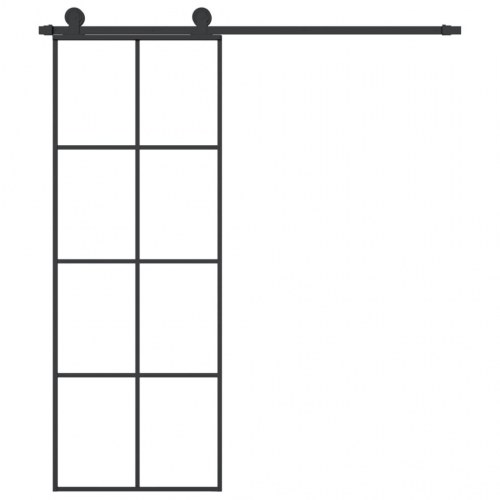 Skydedør med hardwaresæt 76 x 205 cm sikkerhedsglas aluminium - sort