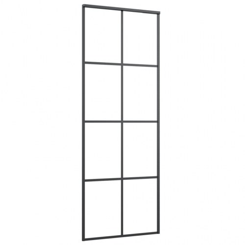 Skydedør med hardwaresæt 76 x 205 cm sikkerhedsglas aluminium - sort