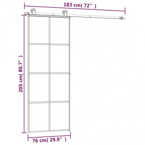Skydedør med hardwaresæt 76 x 205 cm sikkerhedsglas aluminium - sort