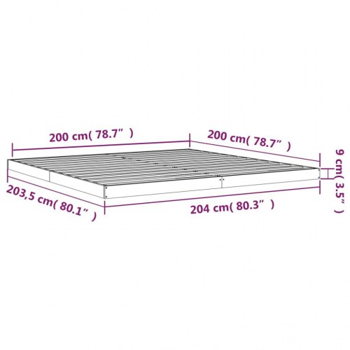 Sengeramme 200x200 cm i massivt fyrretræ - hvid