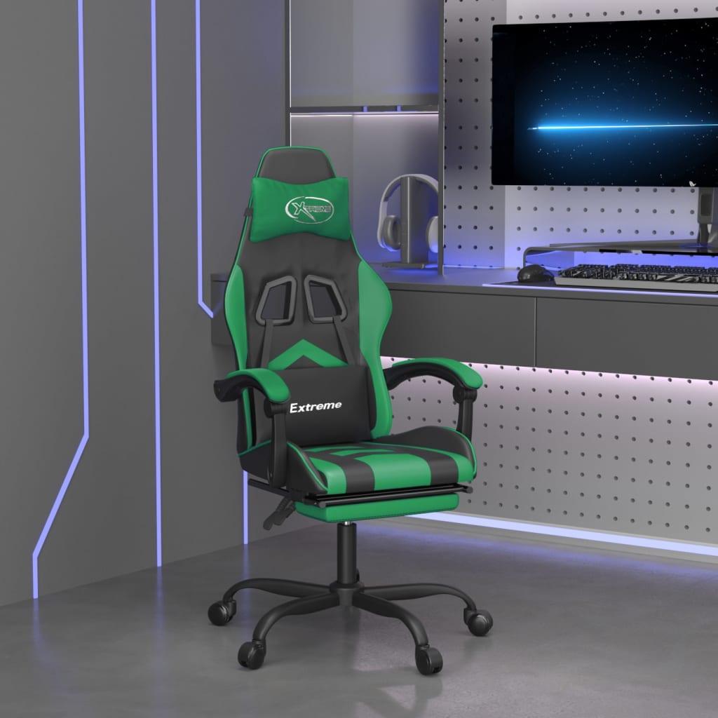 Drejelig gamingstol med fodstøtte kunstlæder sort og grøn