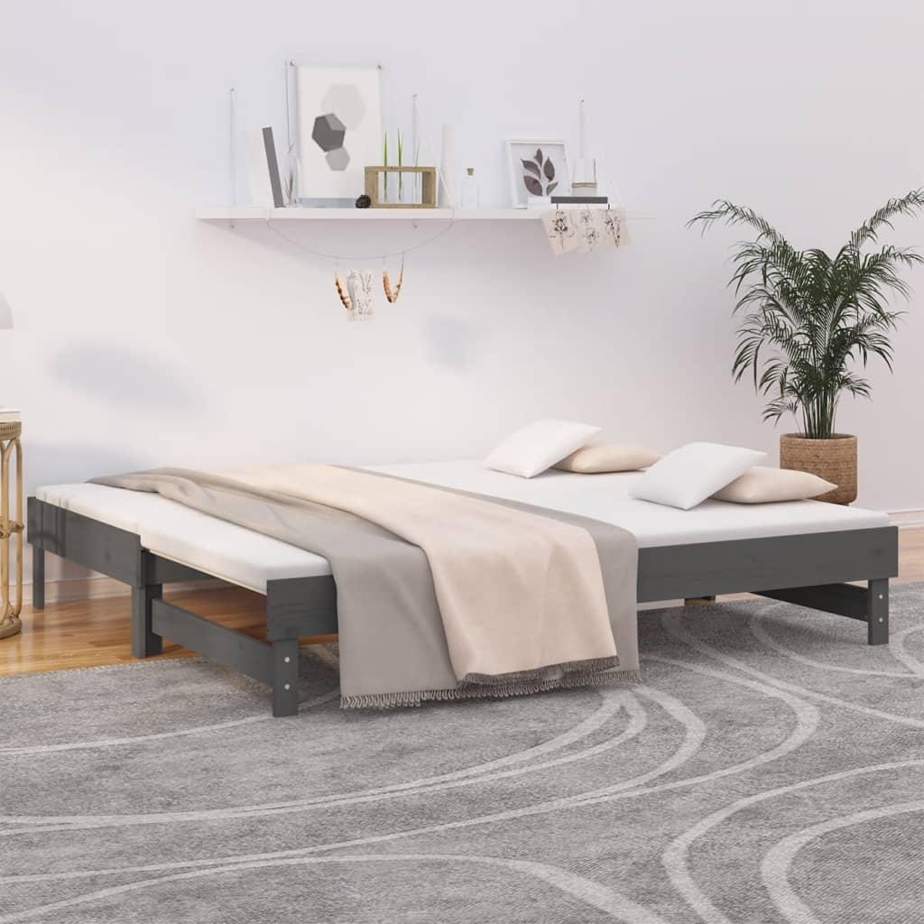 Daybed med udtræk 2x(90x190) cm massivt fyrretræ grå