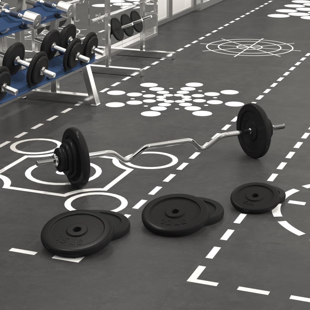 Vægtstang med skiver 90 kg støbejern og forkromet stål