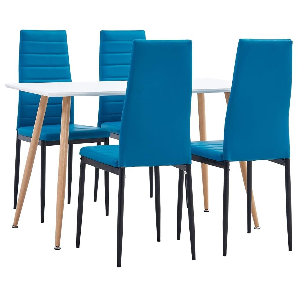 Spisebordssæt 5 dele kunstlæder havblå