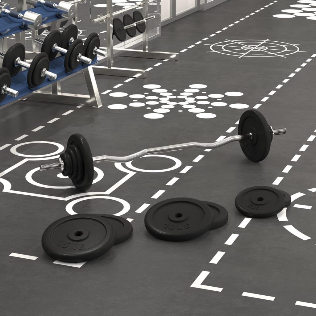 Vægtstang med skiver 90 kg støbejern og forkromet stål