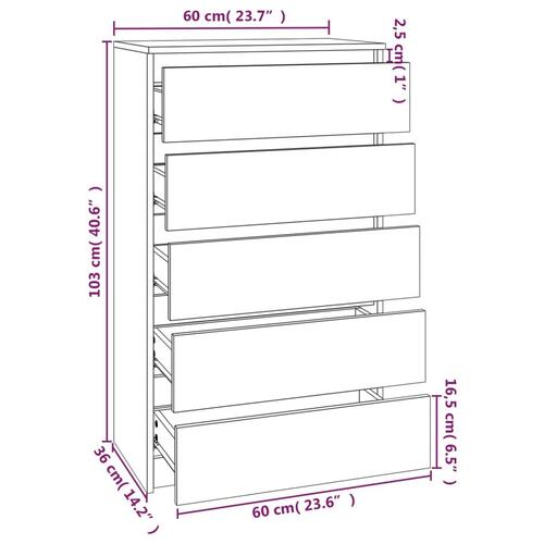 Skuffeskab 60x36x103 cm konstrueret træ sort