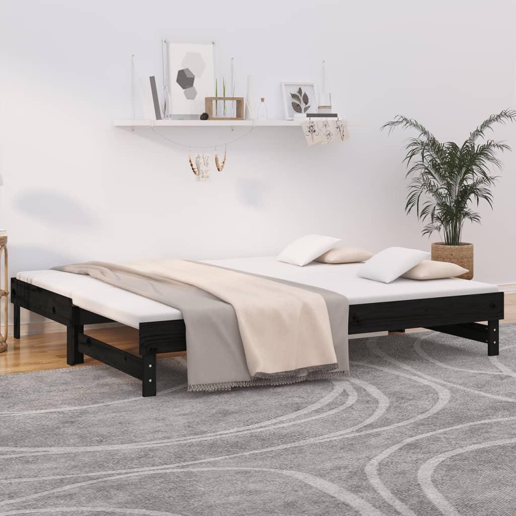 Daybed med udtræk 2x(100x200) cm massivt fyrretræ sort